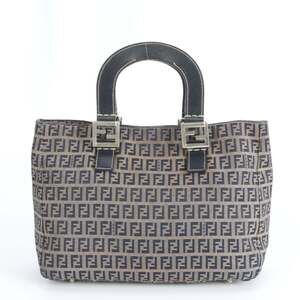 Fendi Zucchino Leather Tote Bag Shoulder Handbag Navy Blue Women's